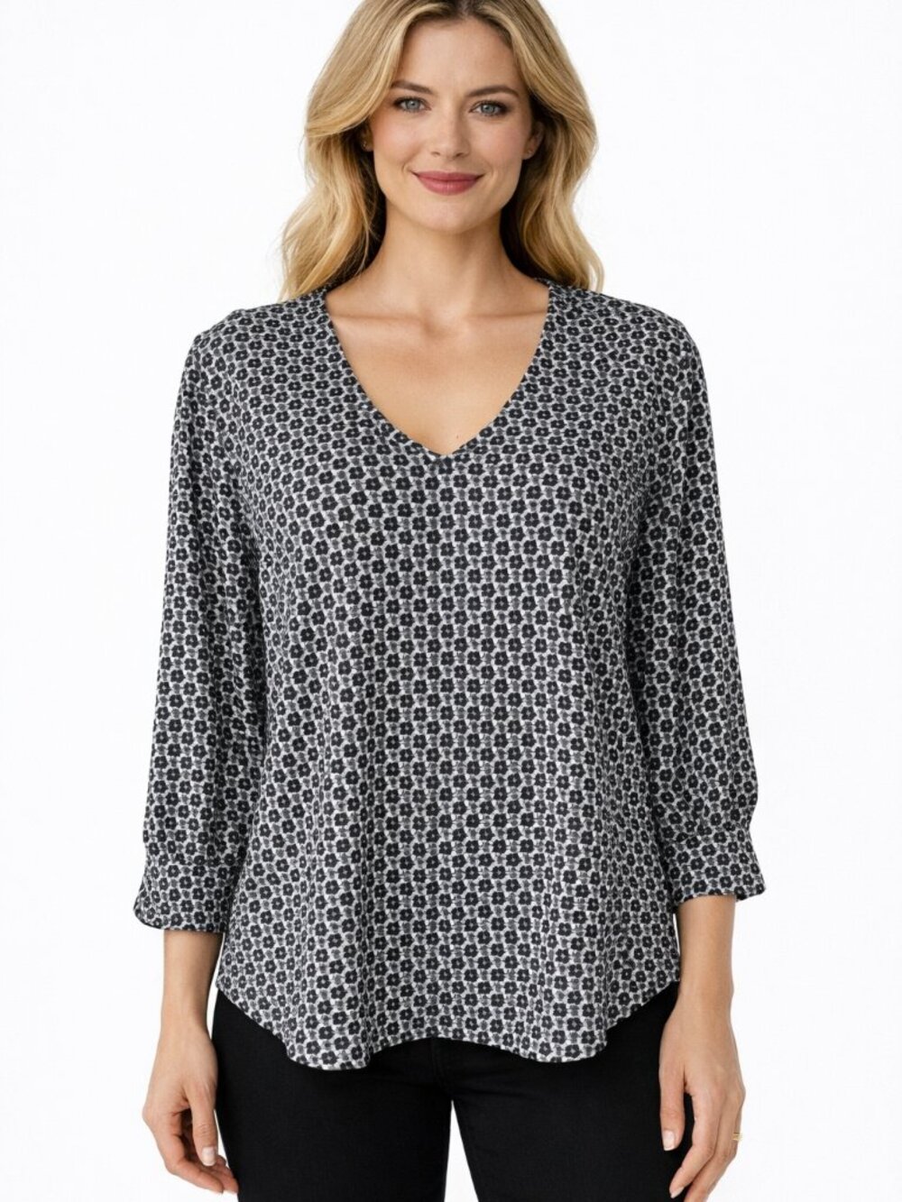 Adrianna Papell 3/4 Sleeve V-Neck Top